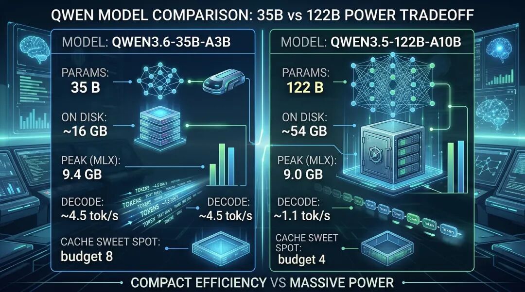 在 16 GB 的 Mac 上,RAM 并不是上限——Metal 的绑定内存上限才是 - 35B 和 122B 模型的峰值都在 9 GB 左右;真正的限制因素是约 10.5 GB 的 GPU 绑定上限,而缓存就存在于其中。了解了真正的限制因素后,改变了我调整一切的方式。