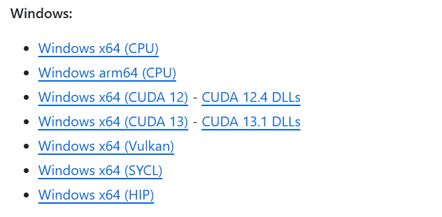 llama.cpp GitHub Release 下载页面